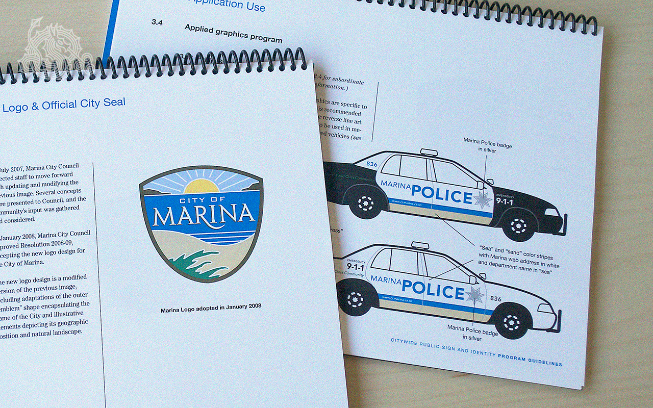 City of Marina, logo design, city seals, identity guidelines, applied graphics