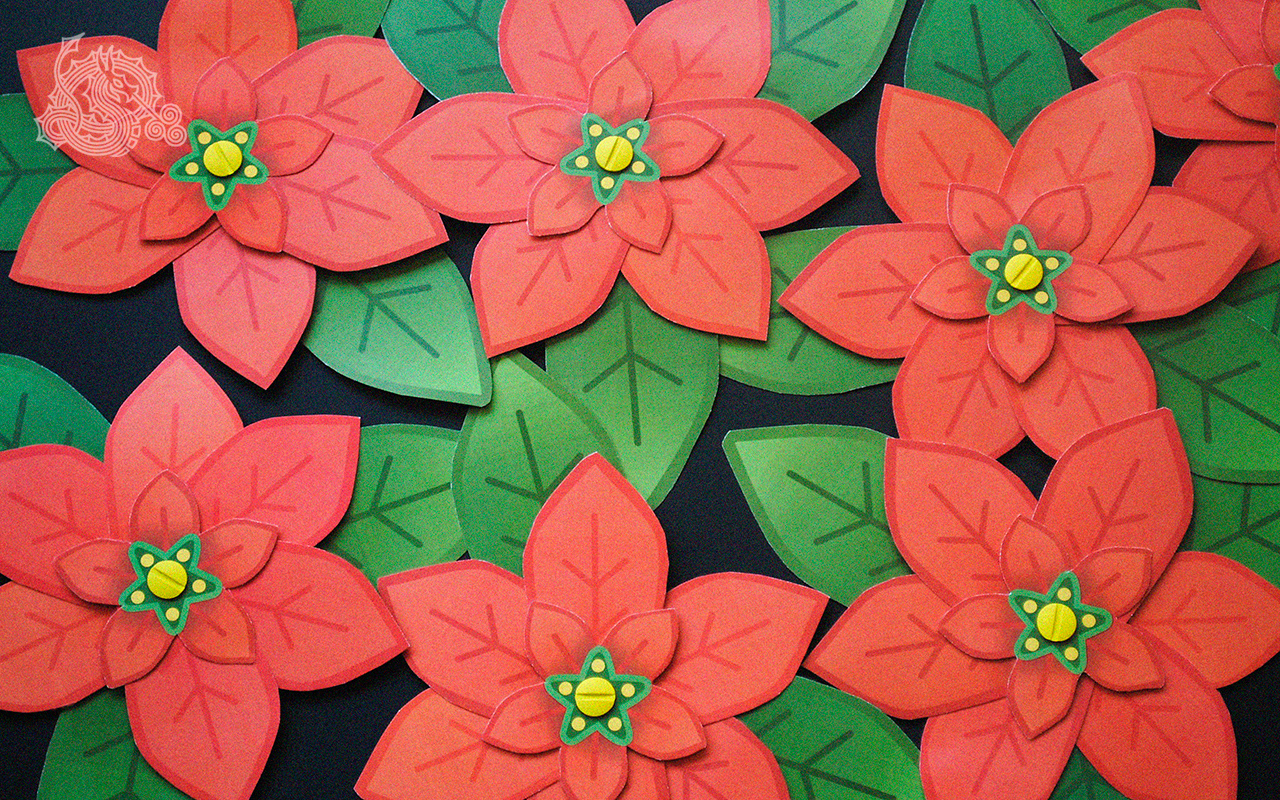 Poinsettias, die cut cards, holiday cards, post binding