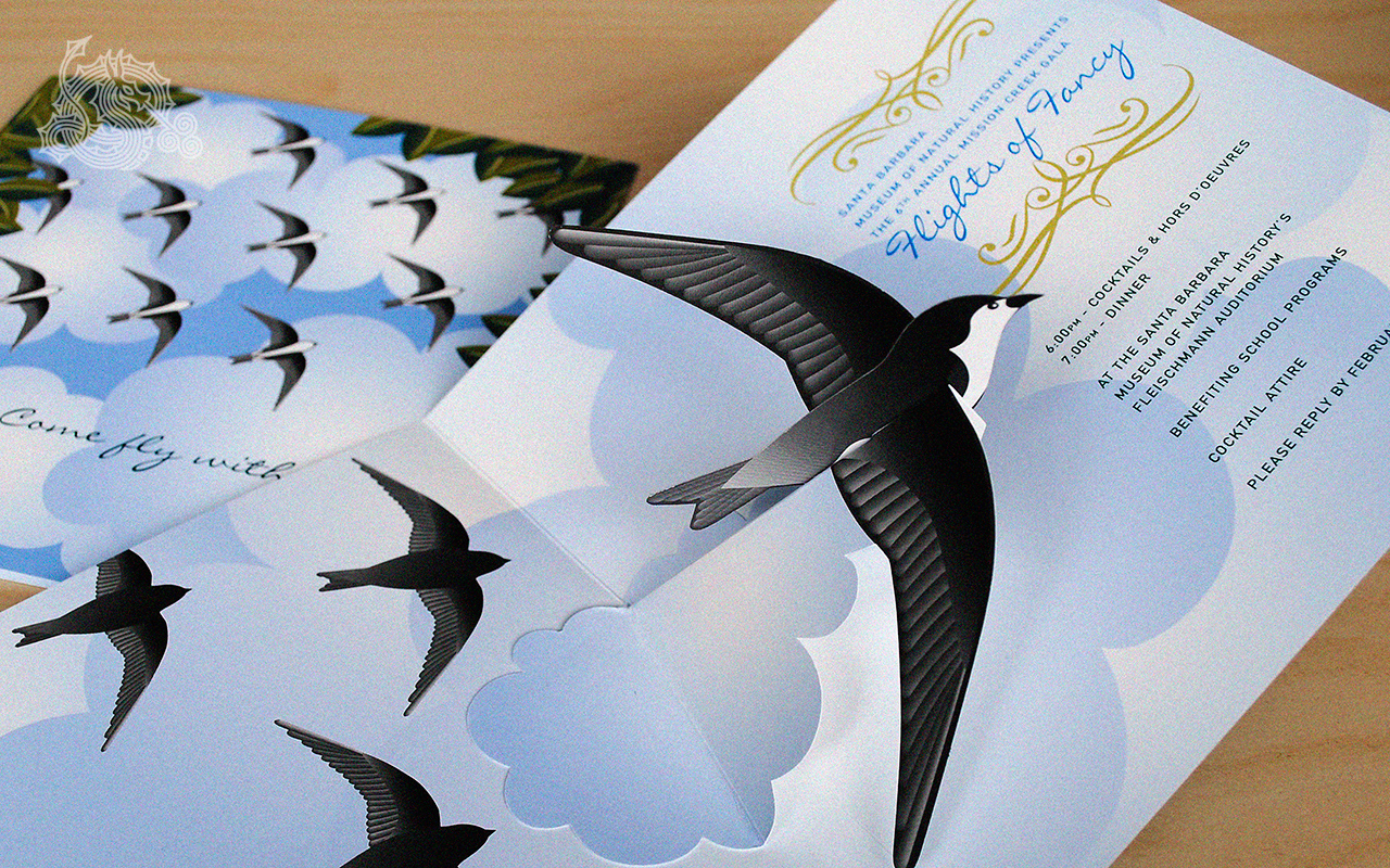 Santa Barbara Museum of Natural History, pop-up cards, illustration, custom invitations, fundraisers